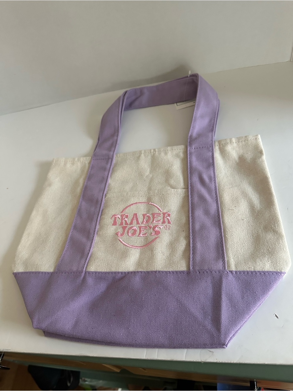 Trader Joe's Lilac & Cream Canvas Tote Bag